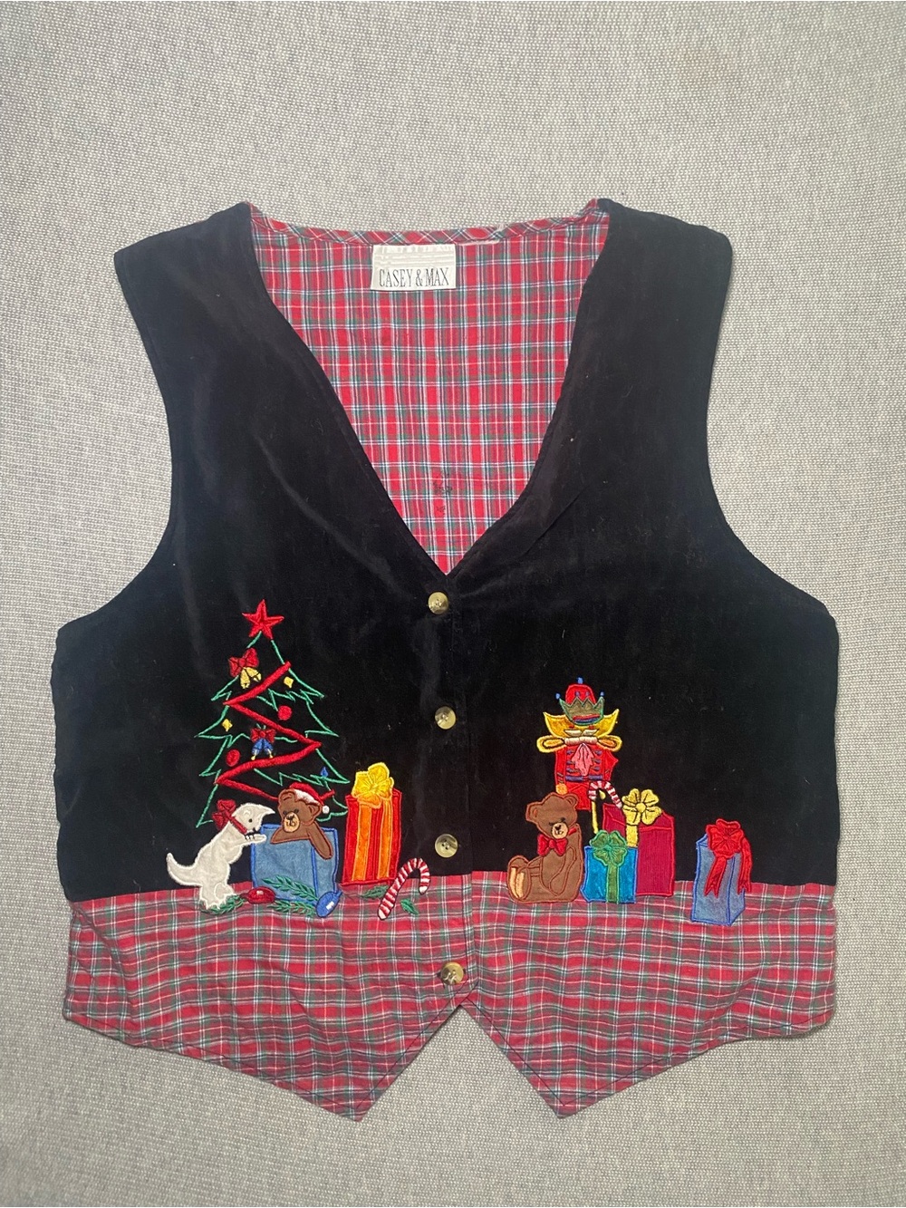 Vtg Casey and Max Womens Plaid Christmas Vest 90's Y2K Cottagecore